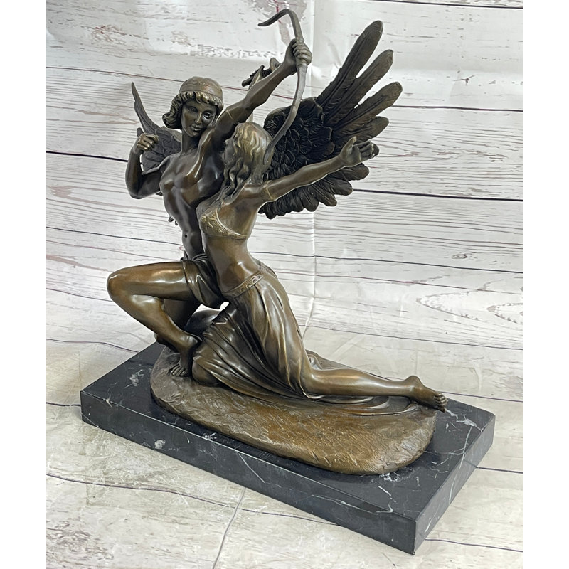 Bronze Statue Marble Zephyrus & Psyche Lovers Romance Valentine Love Sculpture