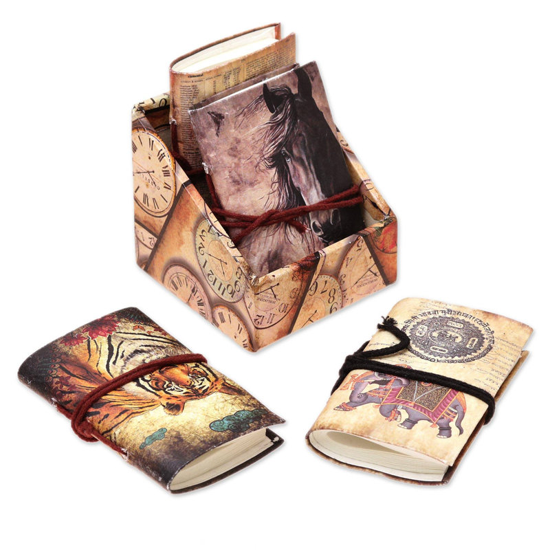 NOVICA Timeless Animals And Paper Journals  (Set Of 4)