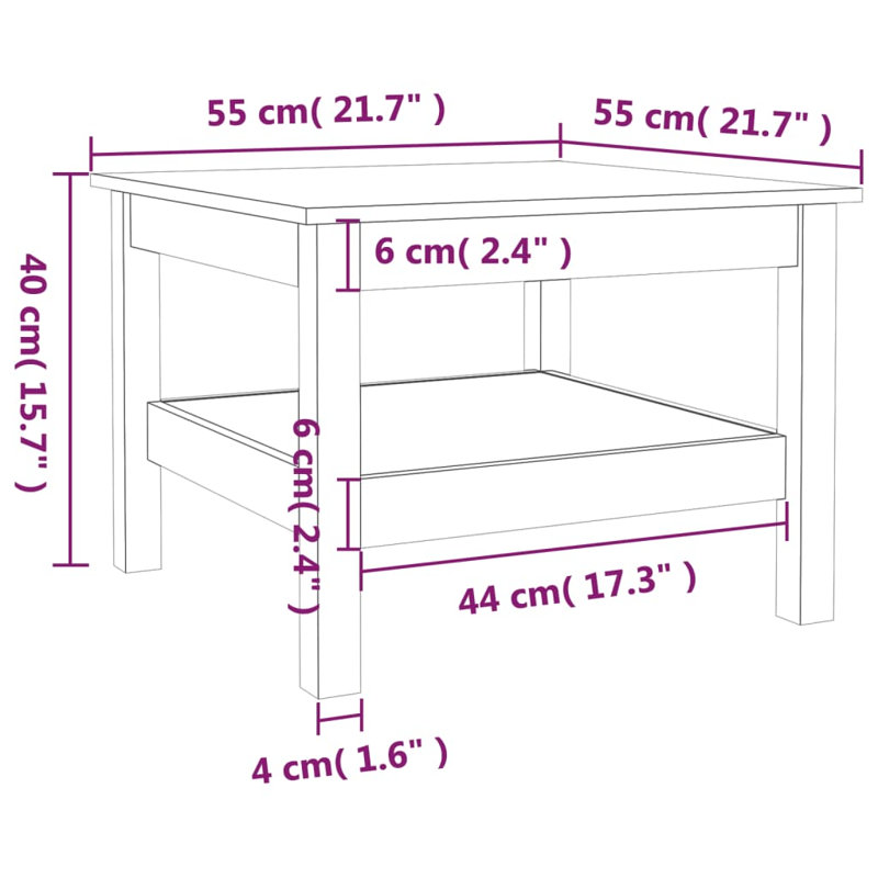 Kayliyah Solid Wood Four Leg Coffee Table, Honey Brown, 40cm H x 55cm W x 55cm D