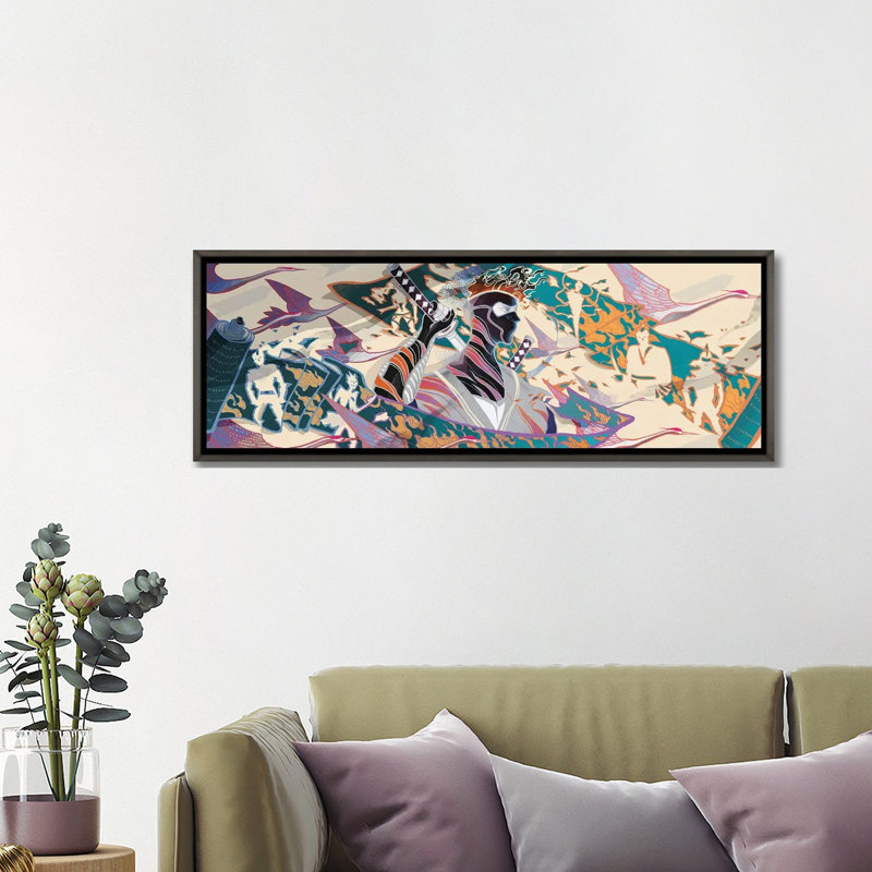 Ninja par Sija Hong - reproduction d'art panoramique, 16" H x 48" W x 1.5" D, Dark Rustic Wood Framed
