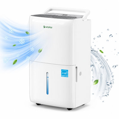 Waykar Energy Star Dehumidifier, Smart Auto Mode & Continuous Drain, 3 Fan Speeds, Quiet for Basements, Bedrooms, Living Rooms, Crawl Spaces