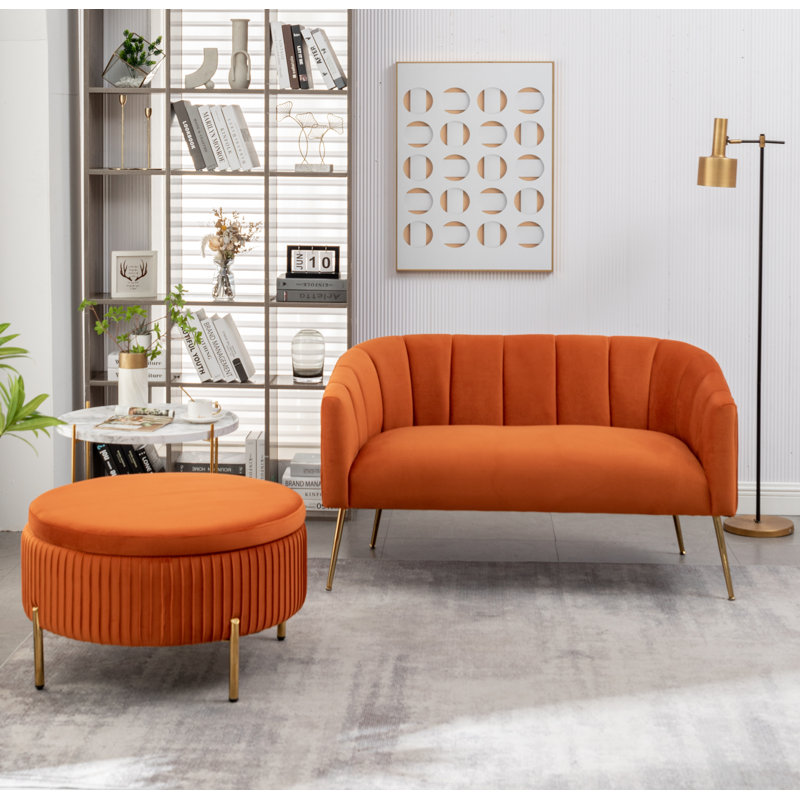 Ensemble de salon 2 pièces Marialana, Velours orange
