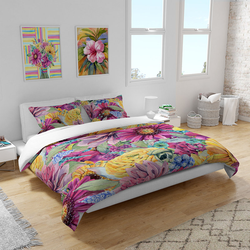 Ensemble de housse de couette et insert 3 pièces en microfibre multicolore, Housse de couette de très grande taille + 2 taies