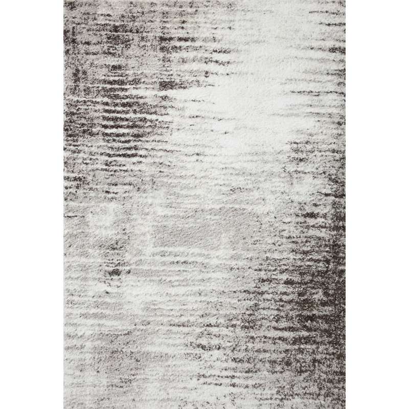 Gray and Cream Abstract Shag Area Rug, 2'3" x 4'