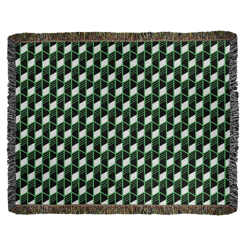 Couverture en coton tissé à rayures géométriques Katelyn Elizabeth, L 60 po x L 80 po, Vert
