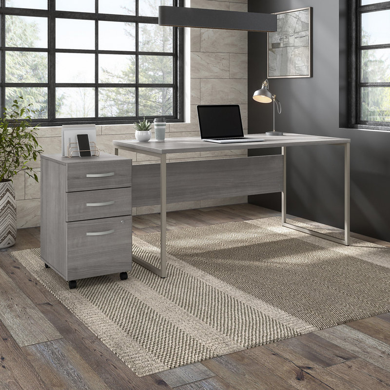 Desk And 3 Drawer Mobile Pedestal, 29.91" H x 59.45" W x 29.37" D, Platinum Gray