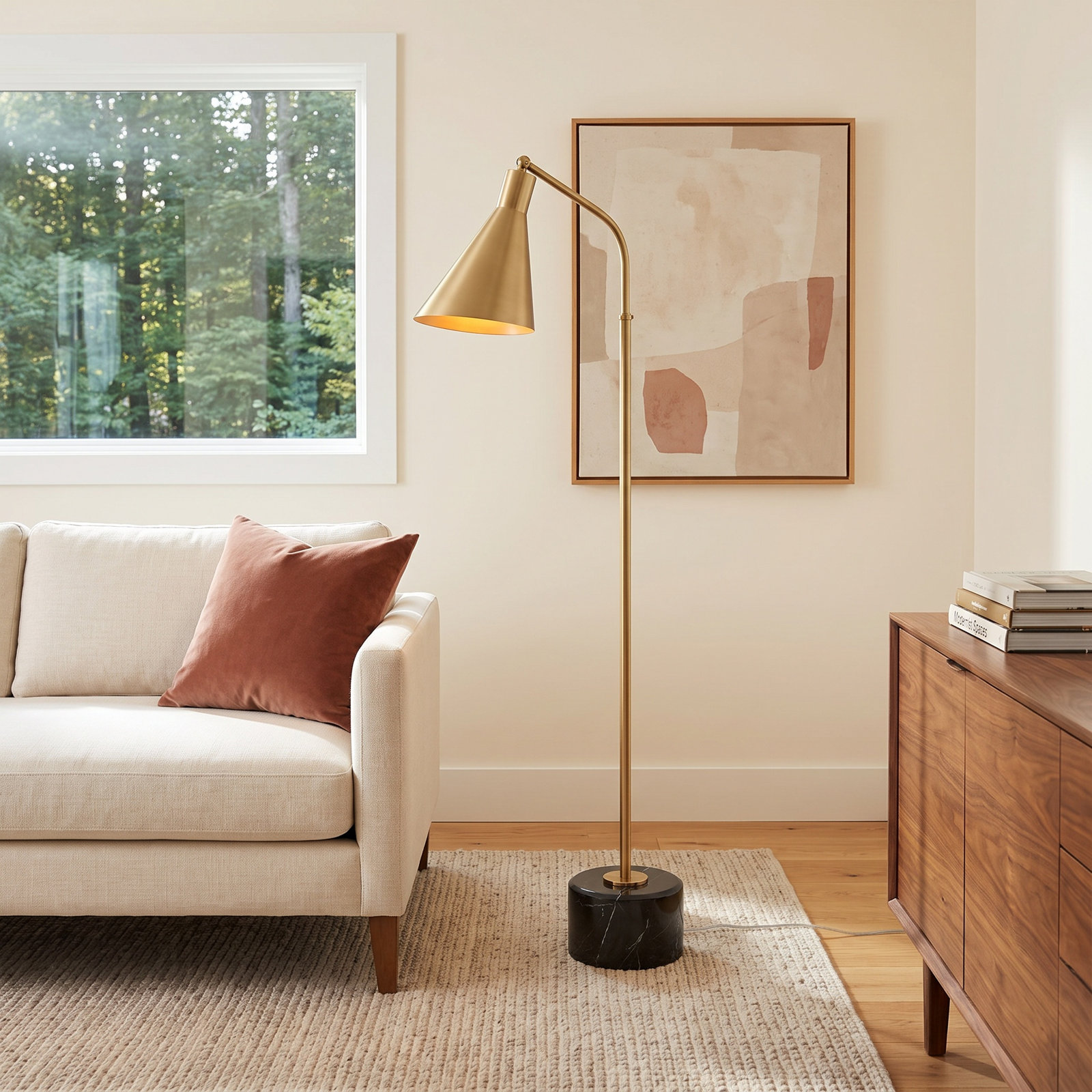 54'' Dimmable Floor Lamp, Aged Brass