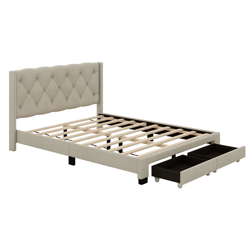 Lit plateforme tapissier Blasford, Beige