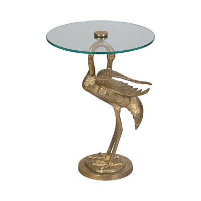 Sagebrook Home 20" Gold Crane Base Accent Table, Aluminum & Tempered Glass - Chic & Versatile Home Decor