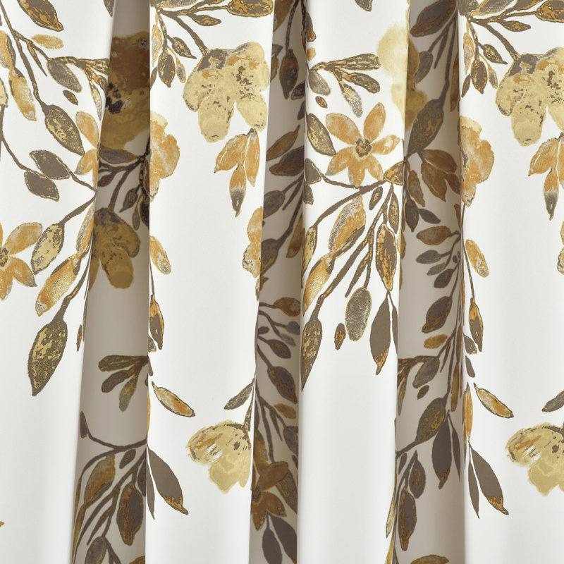 Tanisha Neutral Gray Polyester Floral Blackout Curtain Panels