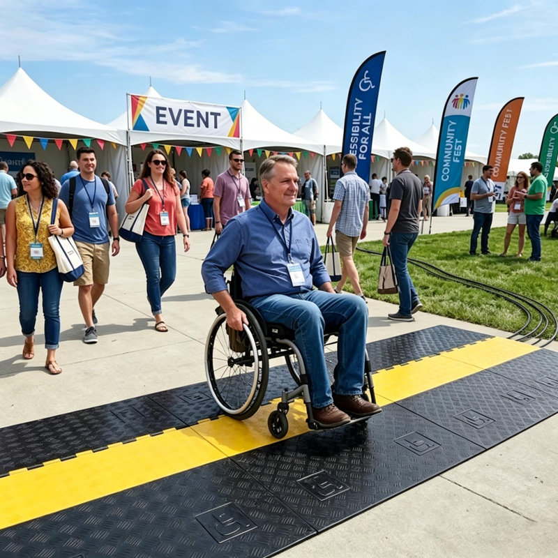 Rampe de seuil ADA de Yescom pour fauteuil roulant et scooter, protecteur de câble en caoutchouc à 5 canaux Capacité de 110 000 lb Rampe de pont résistante antidérapante pour allée et événements