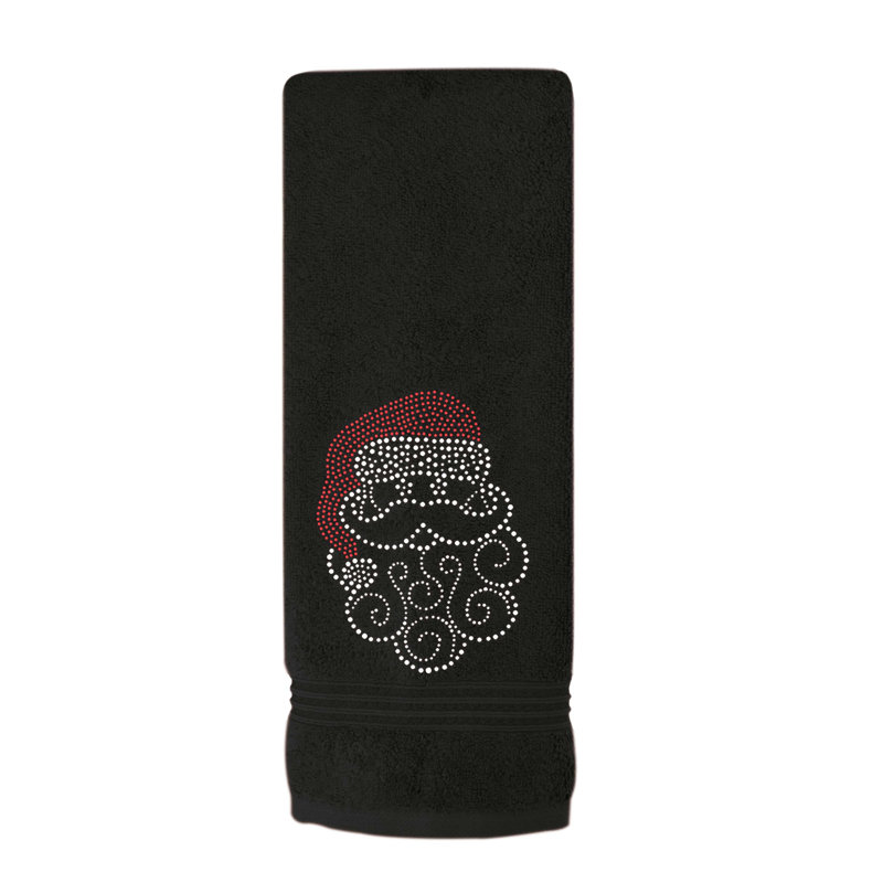 Sparkles Home Santa Rhinestone Hand Towel | 100% Turkish Cotton Terry | Machine Washable , Black