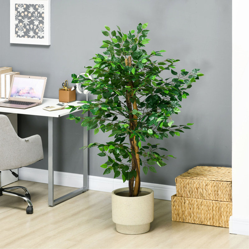 Ficus artificiel avec pot, plante artificielle d'extérieur pour la décoration de salon de bureau à domicile