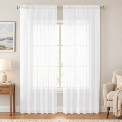 White Sheer Curtains 84 Inches Long, Light Filtering Rod Pocket Solid Color Window Sheer Curtain Panels, Elegant Curtains & Drapes for Living Room, Bedroom 2 Panels (White, 59" W x 84" L)