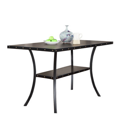 Dining Room Furniture Natural Wooden Rectangular Dining Table 1pc Counter Height Dining Table Only Nailheads and Storage Shelve