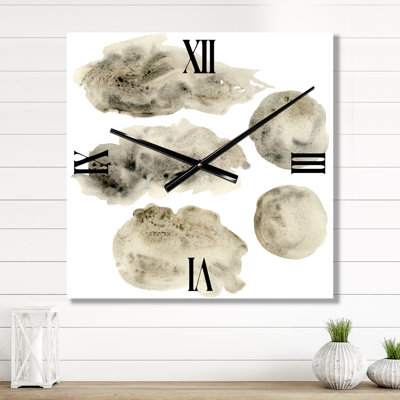 Gris et nuages dorés beige II - horloge murale moderne
