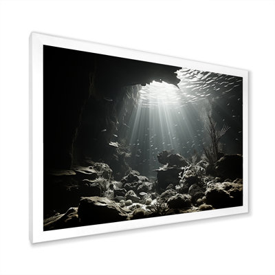 Black And White Underwater Coral World - Coastal Coral Under Water Framed Wall Art