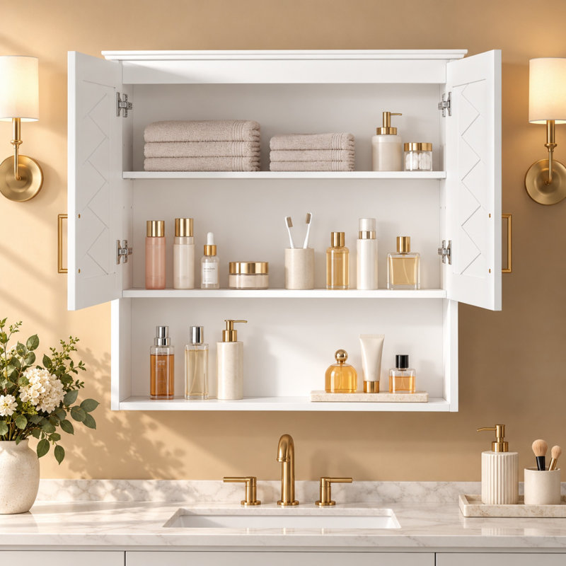 Meuble de salle de bain mural de 76 cm (30 po) avec cadre en bois massif et tablette ajustable