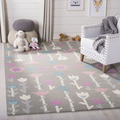 Tapis gris / rose en laine touffeté à la main Warminster