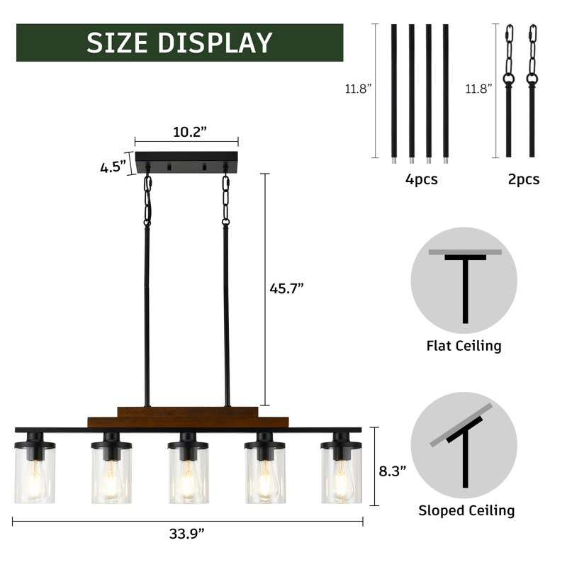 5-Light Kitchen Pendant Light, Two-Tier Wood Chandelier