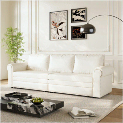 Canapé Chesterfield, canapé-lit escamotable, canapé-lit convertible 3 en 1 en similicuir avec garniture cloutée et accoudoirs roulés, canapé-lit multifonctionnel pour le salon, la chambre à coucher