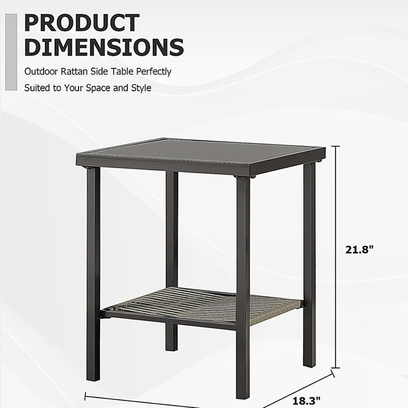 Outdoor Wicker Side Table, 22x18x18 inch All Weather Rattan Small Patio Table Square End Table for Pool Balcony Deck Porch Lawn Backyard, Dark Gray