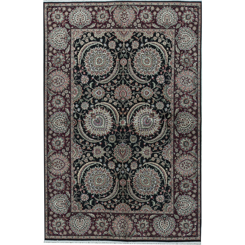 Hand-Knotted High-Quality Navy and Wine Area Rug