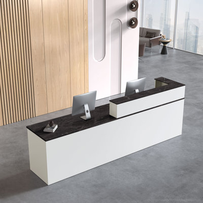 Modern Reception Desk - Lockable Drawers, Cable Management & Silent Tracks for Office, Lobby, Salon