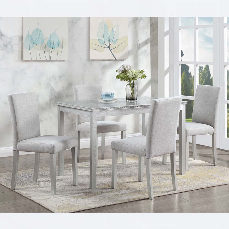Ensemble de table de cuisine avec une table rectangulaire et 4 chaises rembourrées, Gris