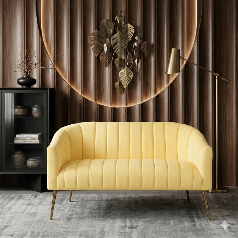 Light Luxury Vertical-Striped Double Sofa, Yellow