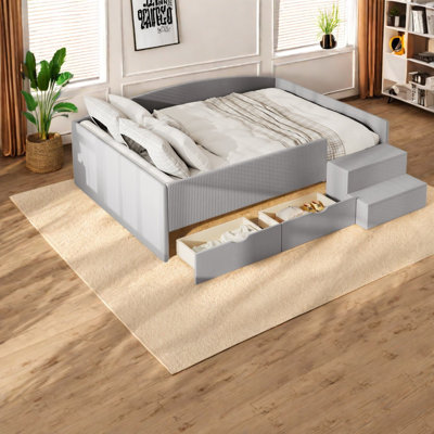 Lits avec rangement, structure en bois aggloméré velours, chambre d'enfant moderne