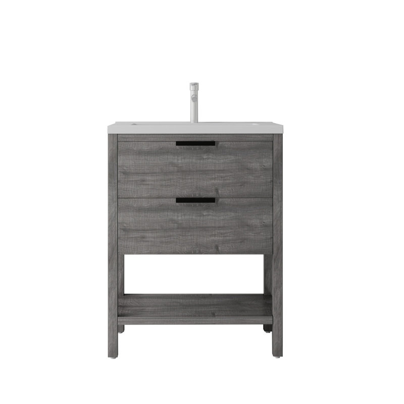 Meuble-lavabo autoportant avec lavabo, Gris, 24"