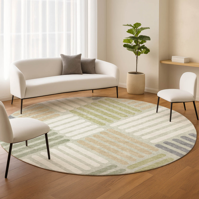 Machine Washable Indoor/Outdoor Skiljo ACN2339 Geometric Rug, Round 8'