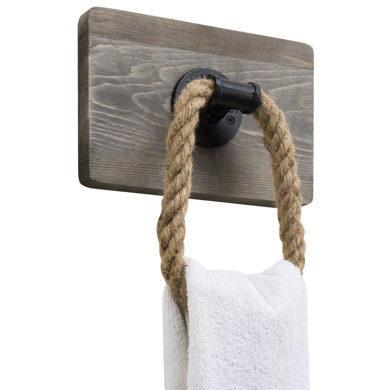 Wood Wall Mounted Rope Towel Ring, Brown