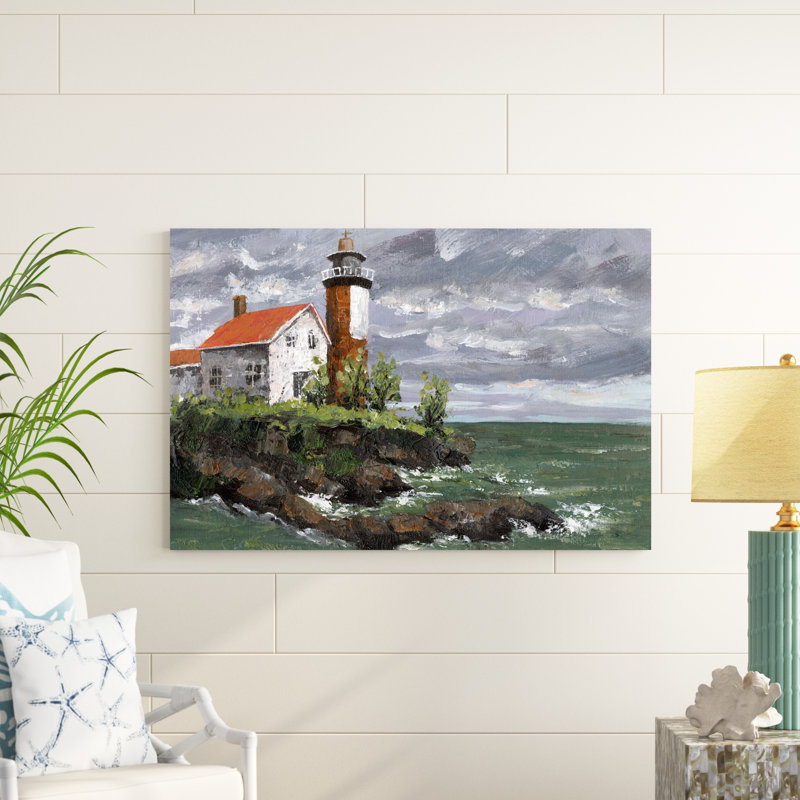 Paysage de phare peint, H 32 po x l 48 po