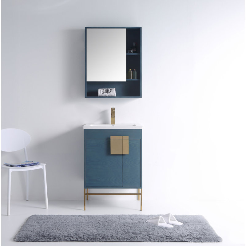 Ensemble de meuble-lavabo simple 24 po Maisie, Laiton satiné, Bleu français
