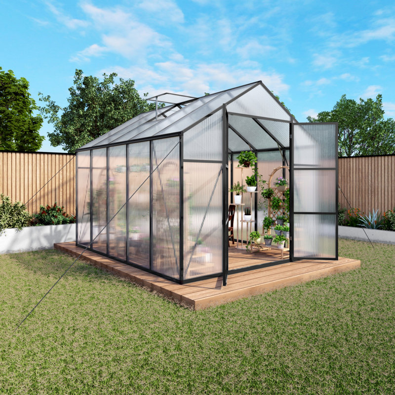 Serre en polycarbonate, serres de plain-pied pour toutes les saisons, H 7,2 pi x l 4,1 pi x P 6,1 pi, Vert
