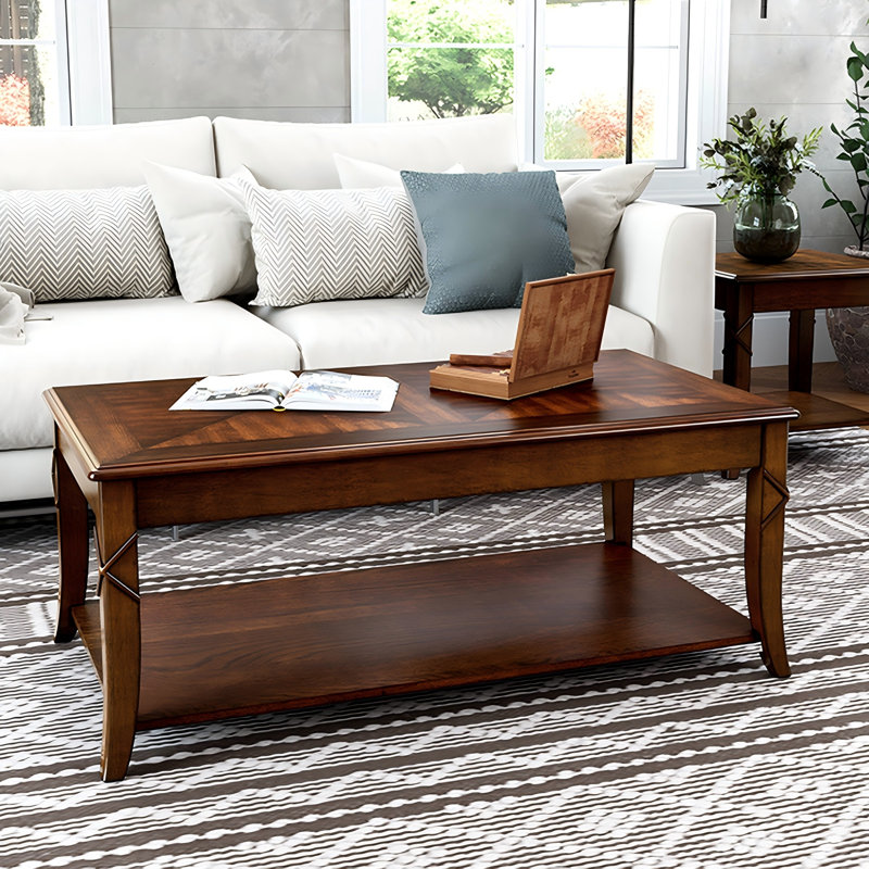 110"Retro brown coffee table made of solid wood