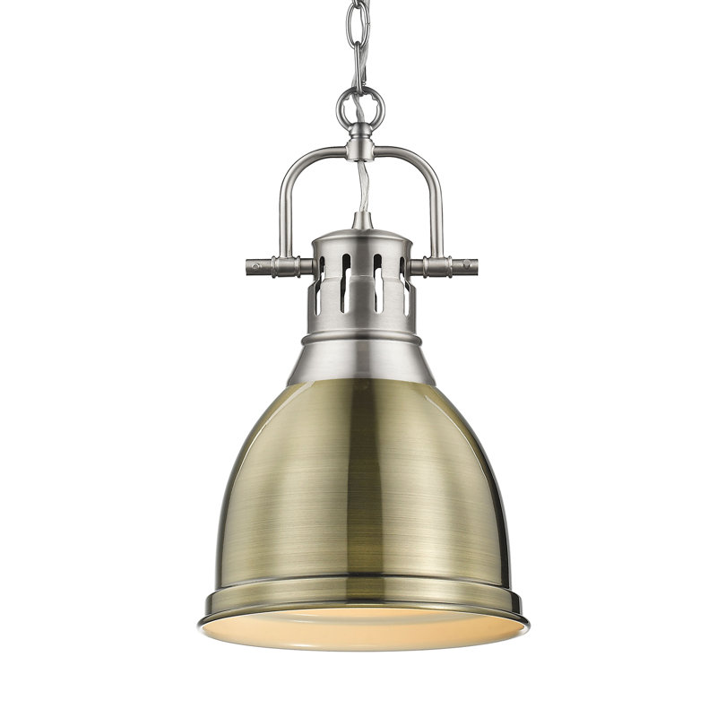 Luminaire suspendu unique à 1 lumière Alethia sans accents de matériau secondaire ou d'accent, Étain, Laiton vieilli
