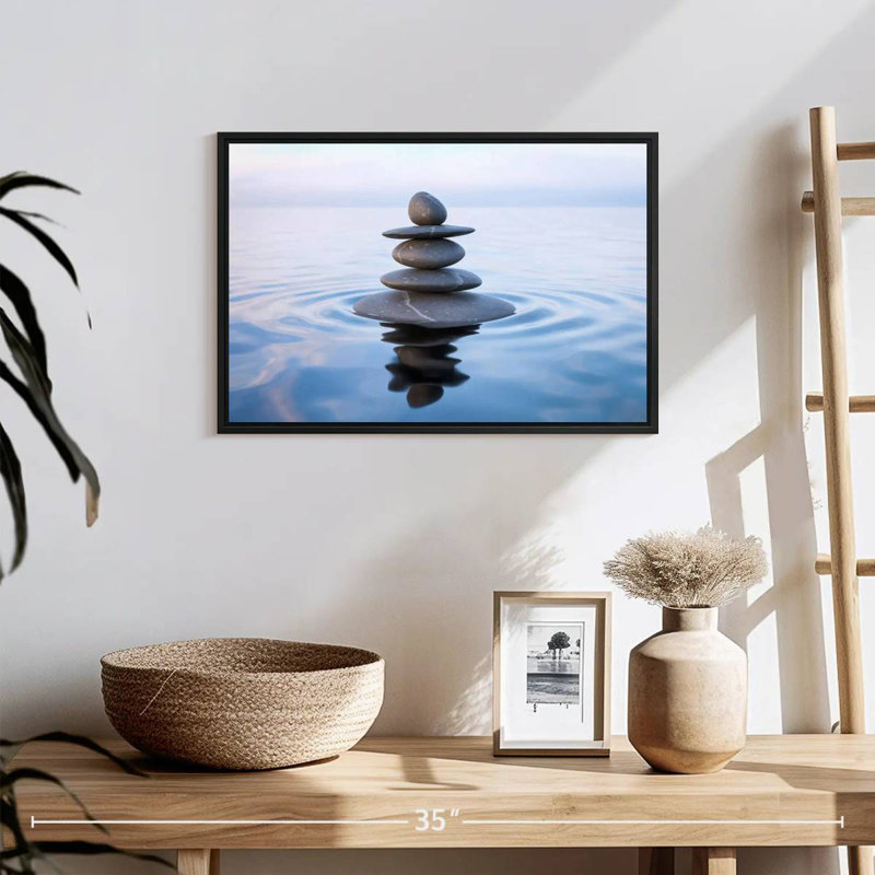 Zen Stone Balance, 19 po x 13 po, Cadre flottant noir
