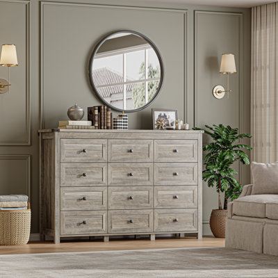 59" W 12-Drawer Dresser with Metal Handles, Modern Chest of Drawers for Bedroom & Living Room
