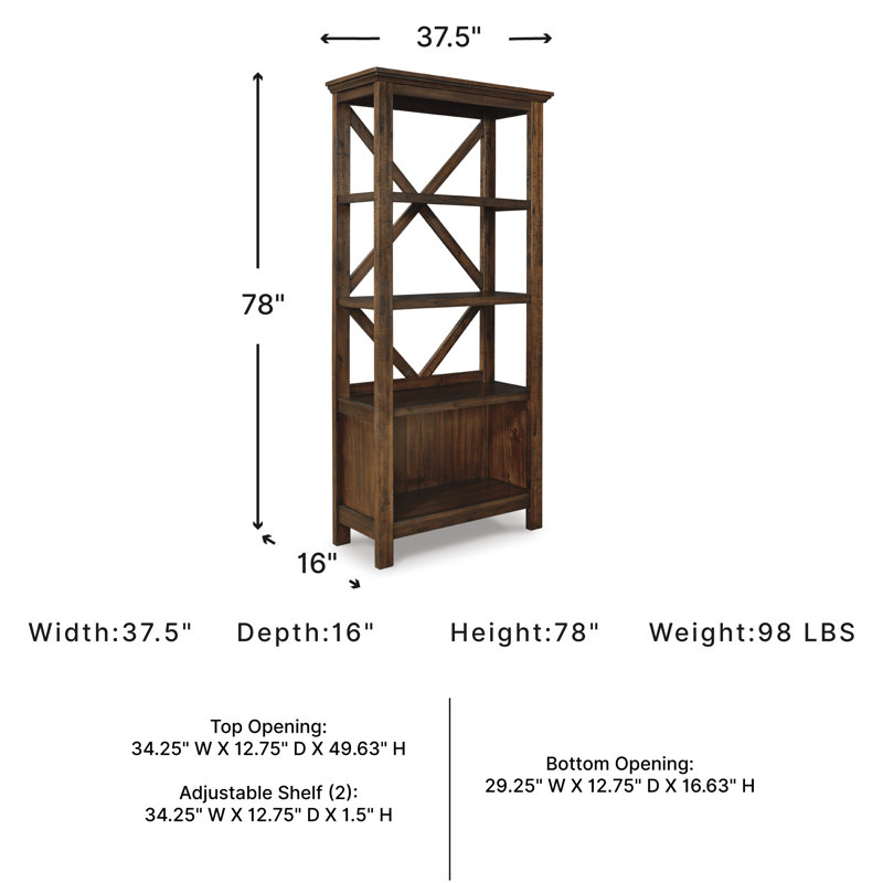 Auberon Etagere Bookcase, (4 Shelves) 75"H x 34"W x 12"D, Brown