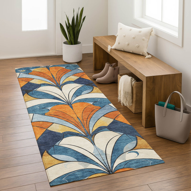 Premium Machine Washable Mayfield modern Rug, Blue, 2'3" x 7'6" Runner