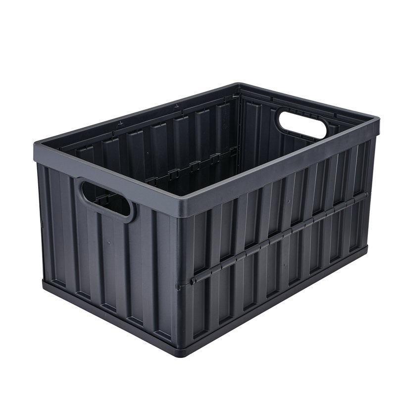 Black 65L Collapsible Plastic Storage Bins with Lids, Set of 3