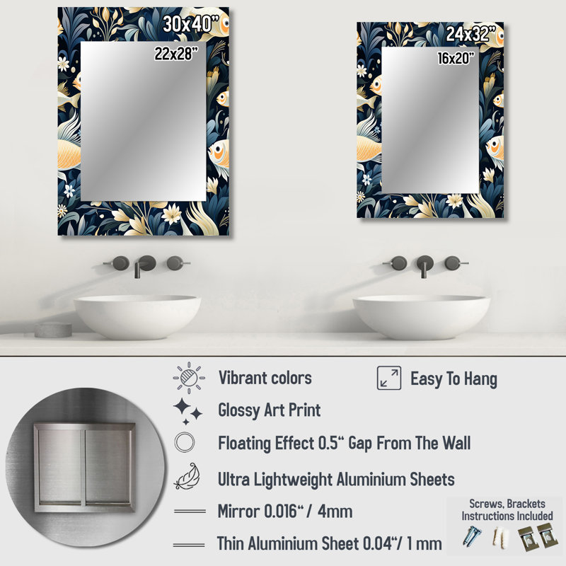 Coastal Underwater Elegance Coastal Pattern - Coastal Decorative Mirror, Blue Wall Mirror, Printed Metal Art, 40" x 30"