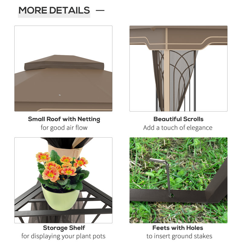 Taupe and Greige Steel Patio Gazebo with Double Tier Roof