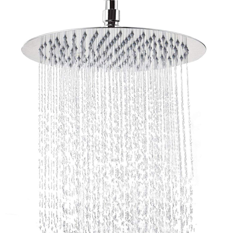 High Pressure Ultra-Thin 12-Inch Rain Shower Head - Stainless Steel with Self-Cleaning Silicone Nozzles, 1.8 GPM, Round