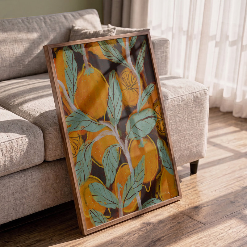 Orange Orchard Vibes by Treechild — Floral Wall Art, Matted Framed Print, 40 × 60, White