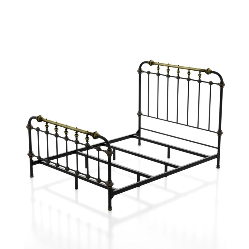 Twin Bed Frame With Hand - Brushed Gold, 7 Spindles, Full Metal, Transitional, Powder Coated, Antique Black Finish Size Frame, Black, Transitional Appearance