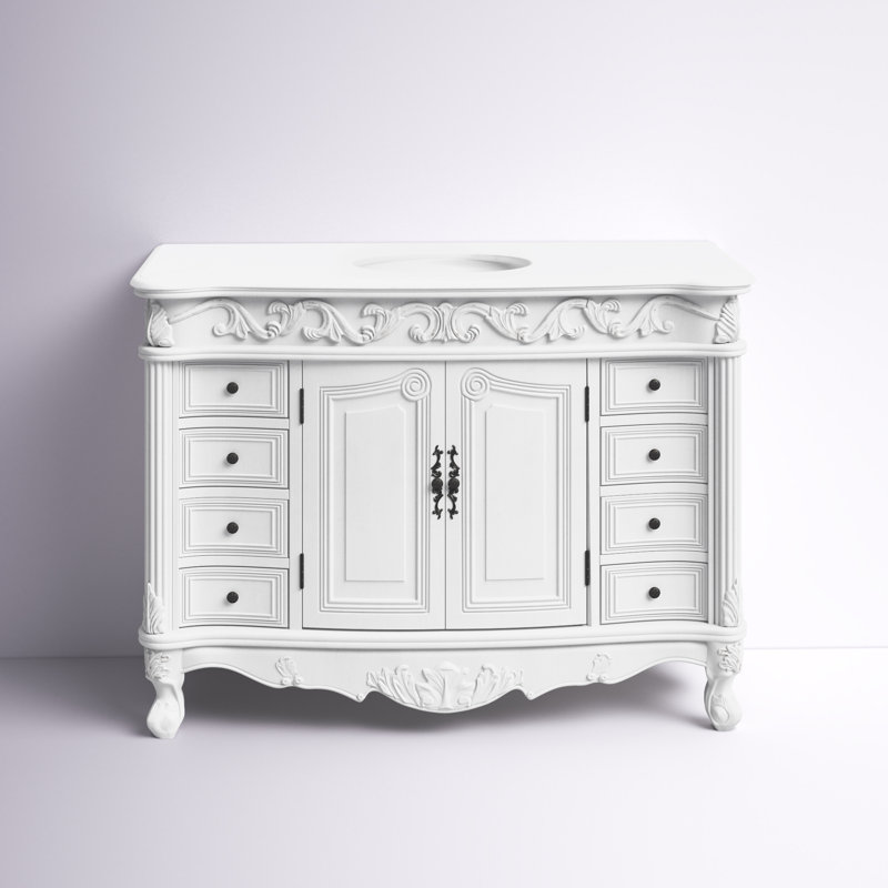 Ensemble de meuble-lavabo simple 48 po Aurillac, Blanc antique, Marbre blanc